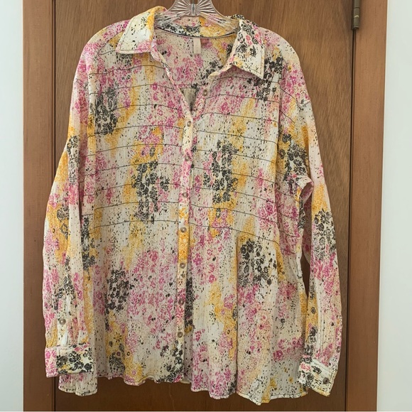 Women M Anthro PILCRO and the letterpress Splatter Button Down Smock Top Relaxed - Picture 1 of 14
